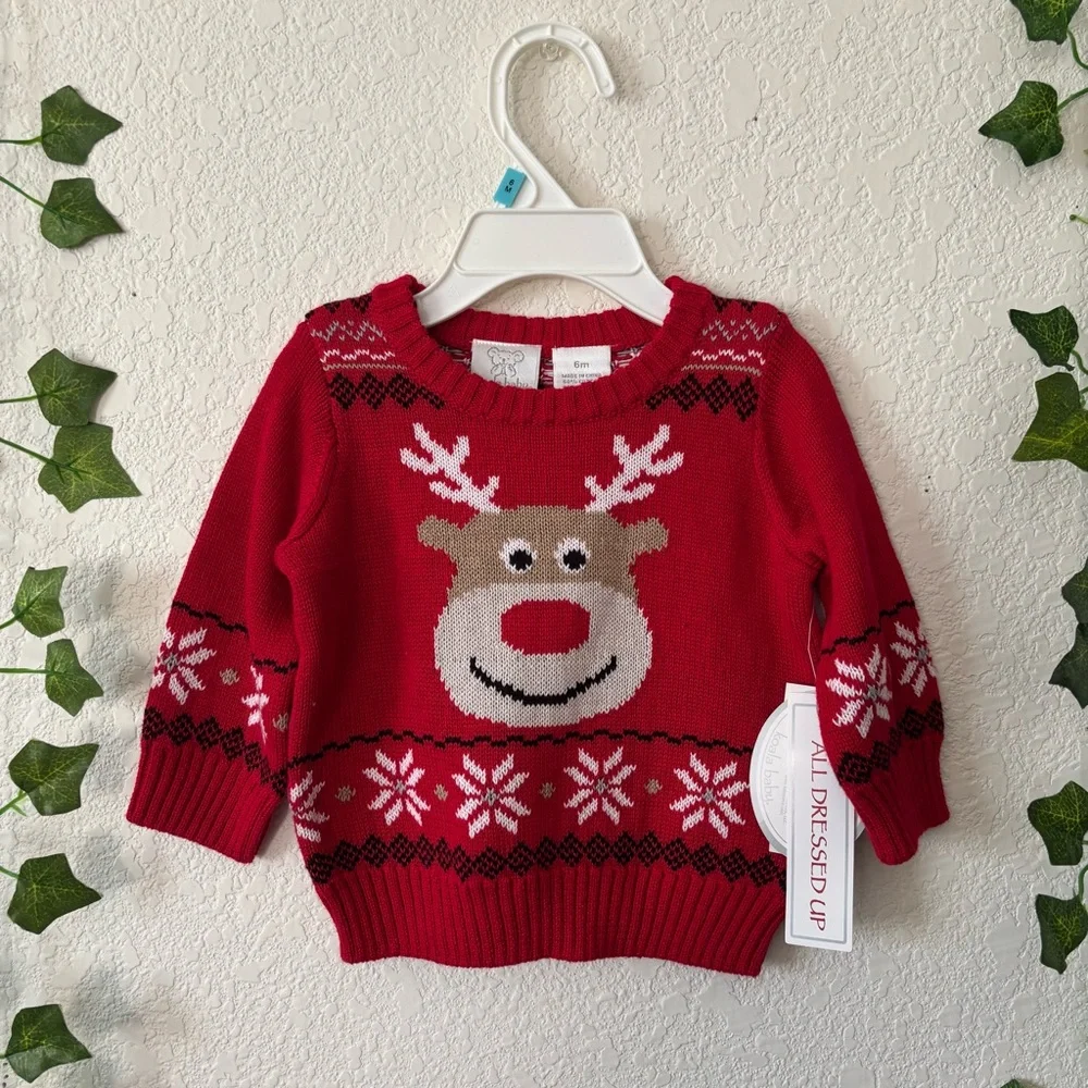 Koala Baby Red Christmas Holiday Reindeer Fair Isle Knit Sweater Size 6 Months